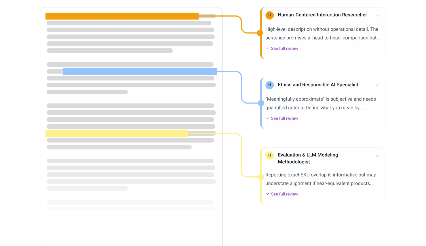 Illustration of feedback anchored to a specific sentence in the draft.